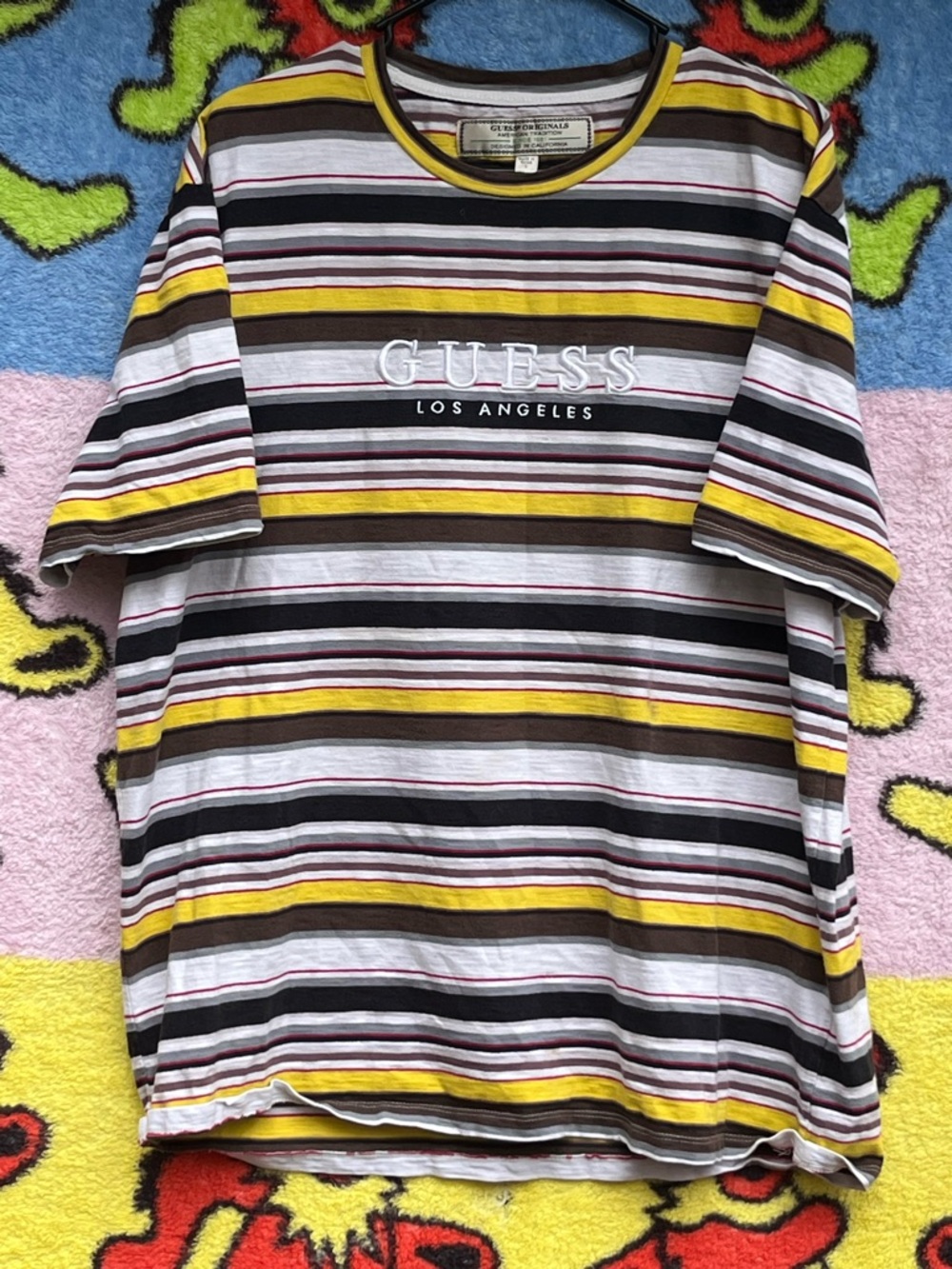 Guess Los Angeles Striped Embroidered T-Shirt Men’s Large